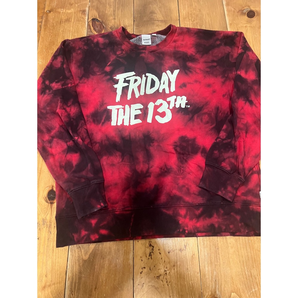 Vans Friday the 13th Tie Dye Sweatshirt Mens Medium Red Black Horror Crewneck